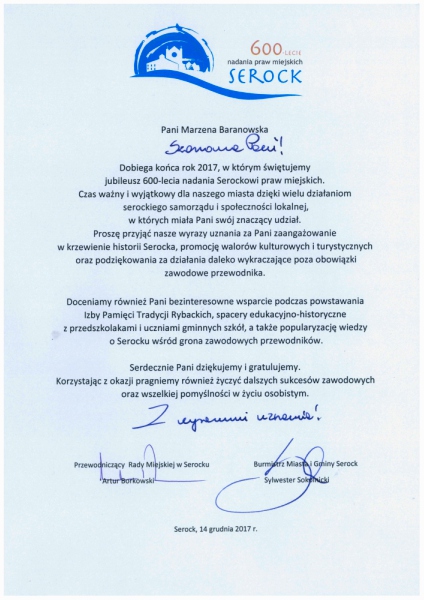 Dokument potwierdzający udział Marzeny Baranowskiej w szkoleniu
